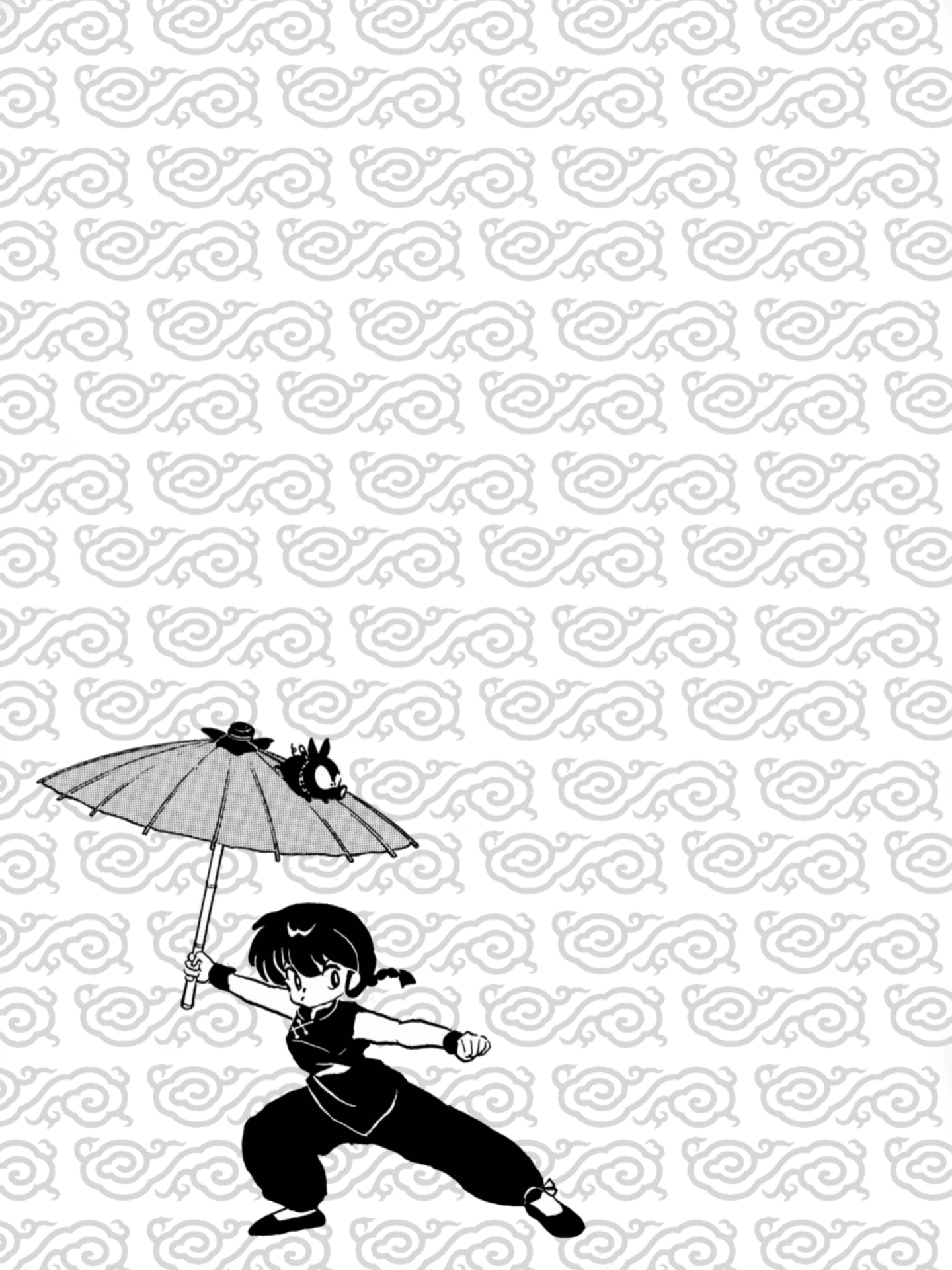 Ranma ½, semi-transparent background for Kindle Paperwhite wallpaper featuring girl and umbrella and more