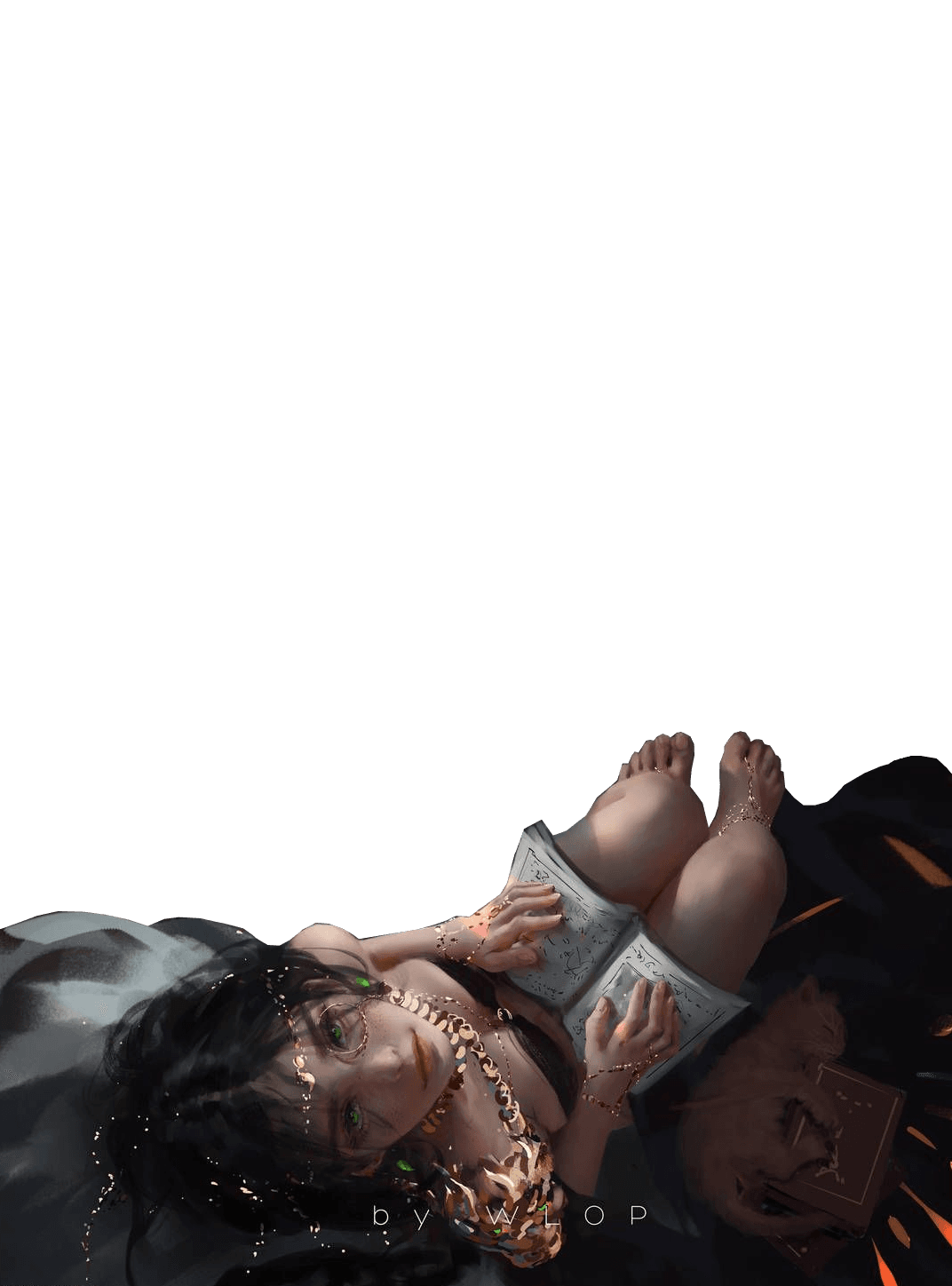 WLOP reading book with cat for Kobo Clara wallpaper featuring girl and book and more