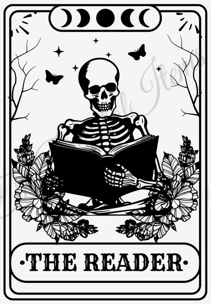 The Reader 2 for Kindle Paperwhite wallpaper featuring skeleton and reading and more