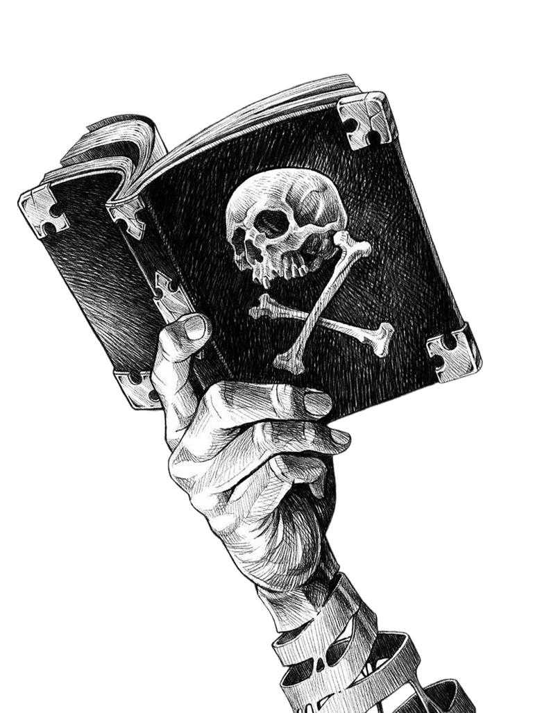 Pirate Hand for e-reader wallpaper featuring skull and book and more