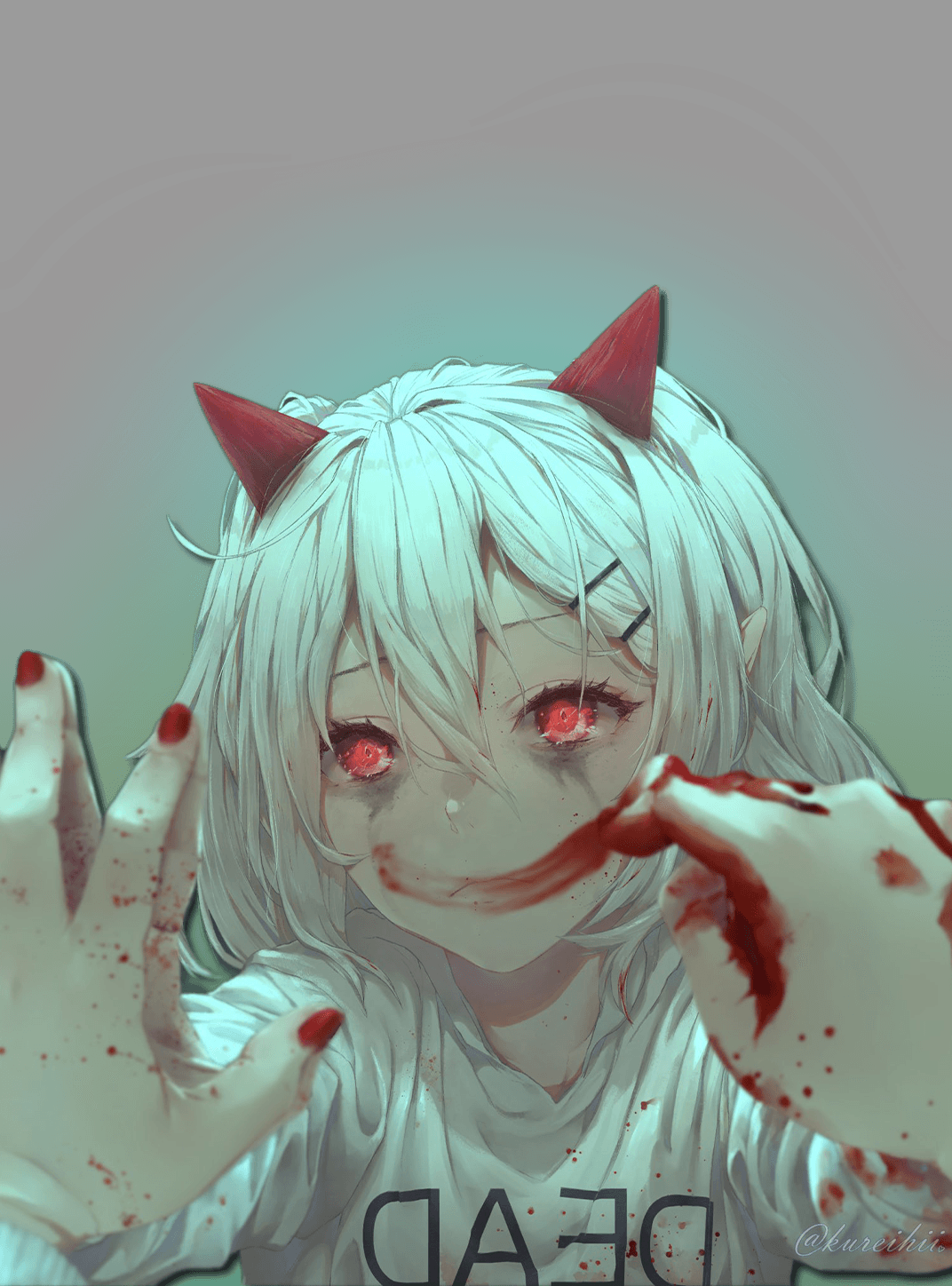 kumaartsu oc smile blood for Kobo Clara wallpaper featuring girl and blood and more