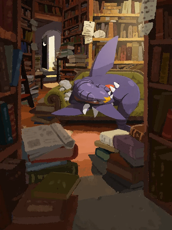 Garchomp by MINAMINAMI Take for Kindle Paperwhite wallpaper featuring cartoon creature and library and more