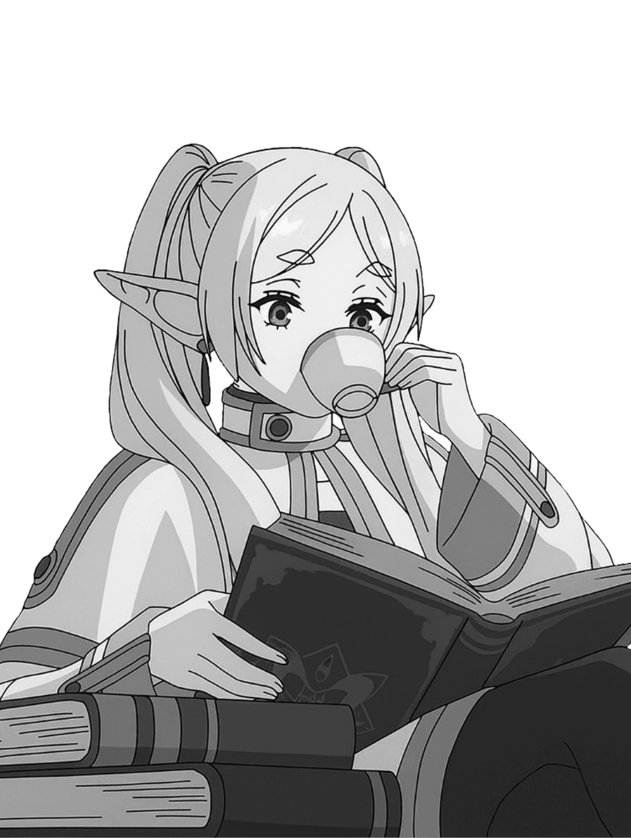 frieren reading for Kindle Paperwhite wallpaper featuring png and black and white and more