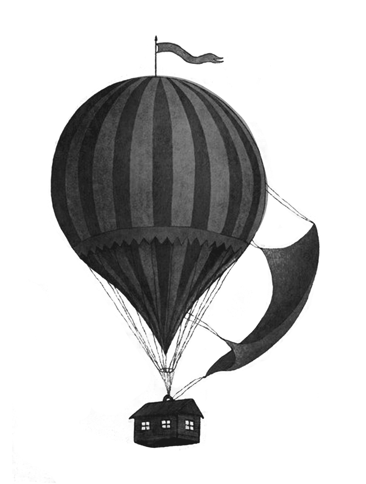 Baloon for e-reader wallpaper featuring hot air balloon and house and more