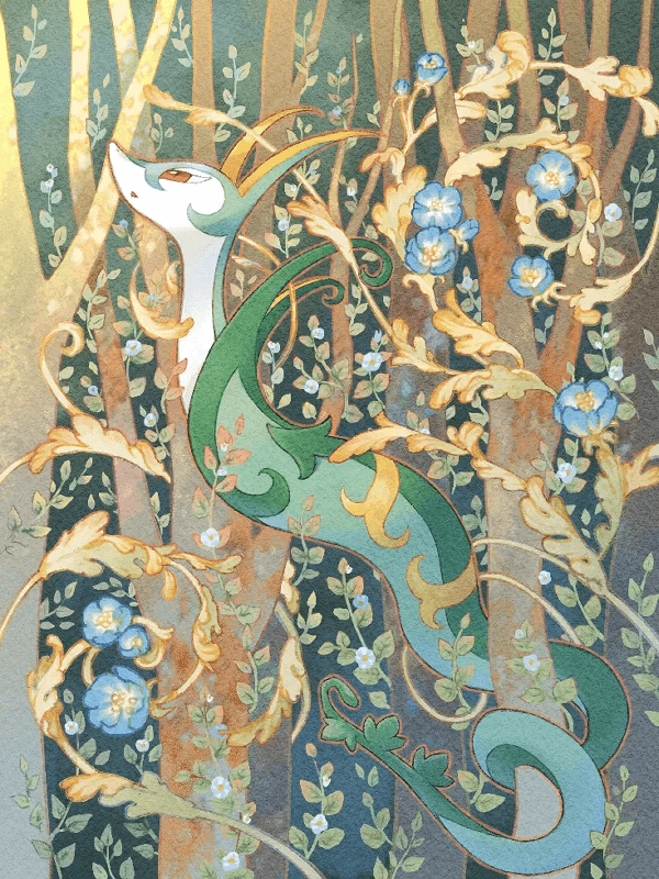 Serperior by Rika for Kindle Paperwhite wallpaper featuring serpent and flowers and more