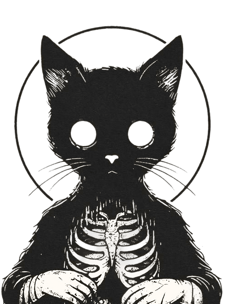 Dark God Kitty for Kindle Paperwhite wallpaper featuring cat and skeleton and more