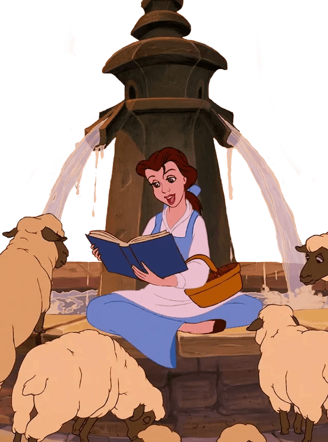 Belle Reading for e-reader wallpaper featuring woman and sheep and more