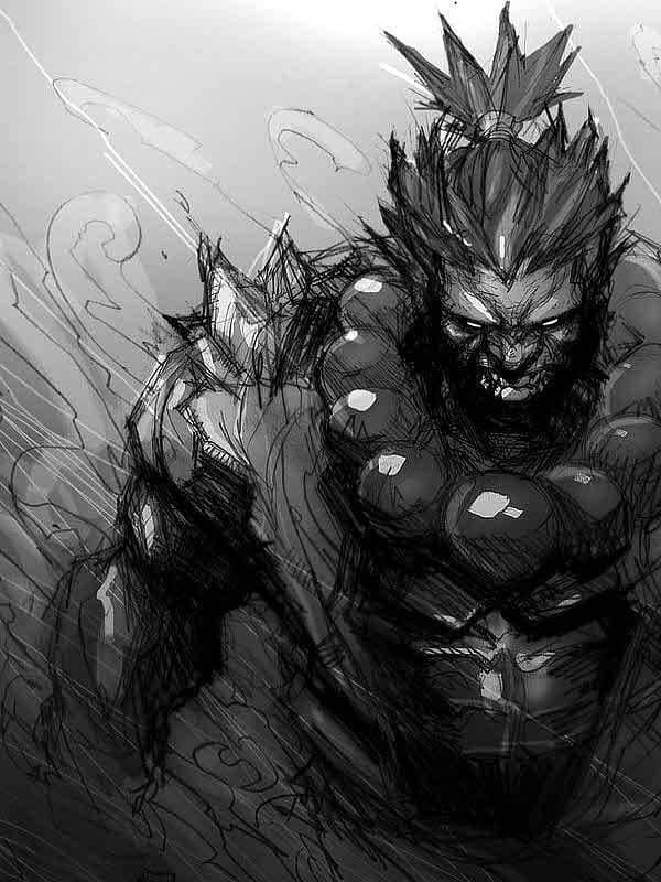 Fierce warrior with spiky hair and muscular build for Other e-reader wallpaper or screensaver featuring monster and warrior and more