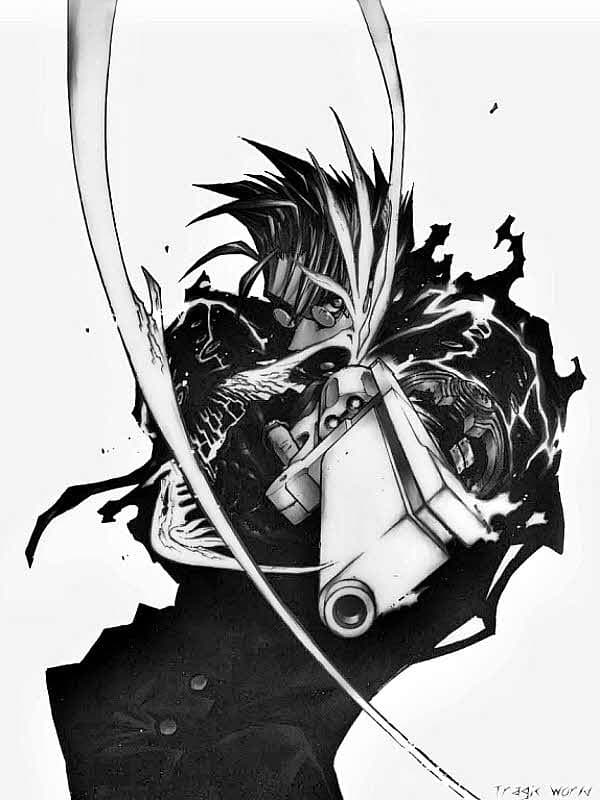 Man with spiky hair and mechanical arm for Other e-reader wallpaper or screensaver featuring illustration and manga and more