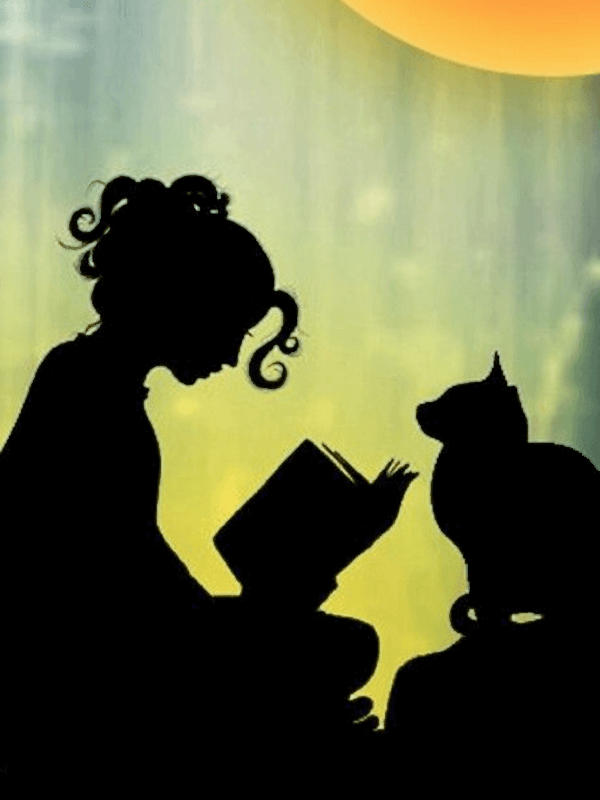Silhouette reader (and cat)  for Kobo Libra e-reader wallpaper or screensaver featuring png and transparent and more