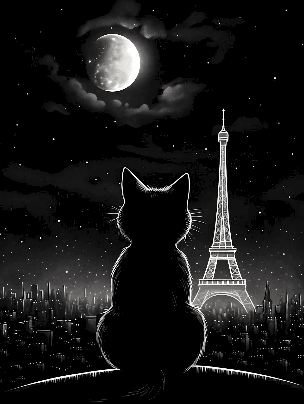 Cat in Paris for Kobo Libra wallpaper featuring cat and night